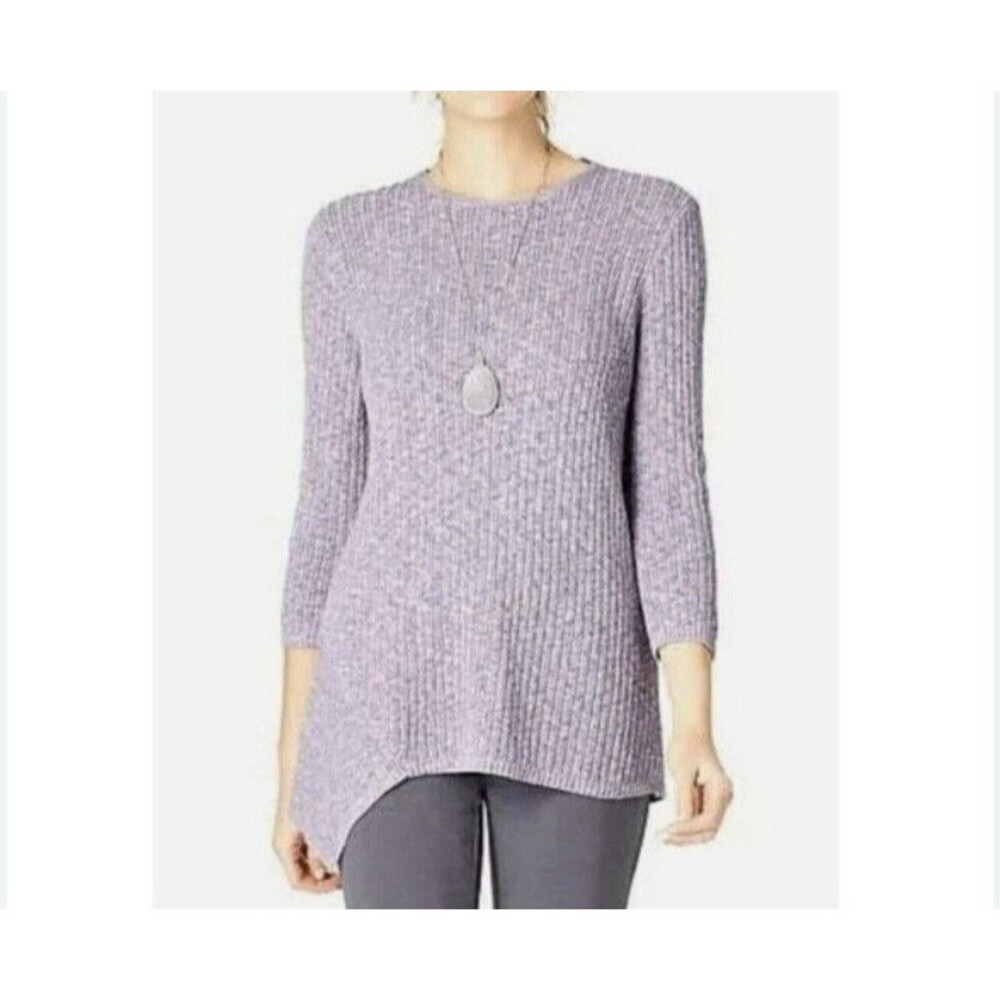 J Jill Pure Jill Ribbed Knit Sweater Asymmetrical Hem Purple Womens Size Small